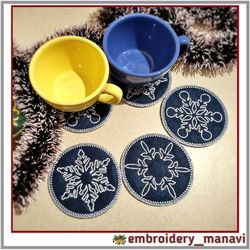 In The Hoop Embroidery designs Snowflake hot stand mug rug
