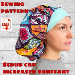 Enlarged Size Scrub Hat Style 3 Bouffant Sewing Pattern, Scrub Cap Pattern Printable, Surgical Hat Pattern, Medical Cap