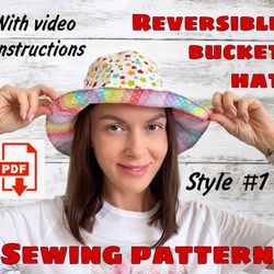 Reversible Bucket Hat Style 1 Sewing Pattern and Video Instructions, Super Easy Sun Hat For Beginners, PDF Bucket Hat