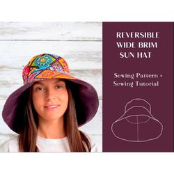 Wide Brim Sun Hat Sewing Pattern And Instructions, Reversible Bucket Hat, Beach Panama Hat, Floppy Brim Hat, Serpentine