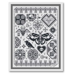 halloween cross stitch pattern skulls sampler 4