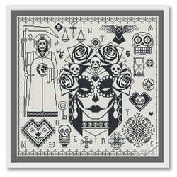 halloween cross stitch pattern skulls sampler 3