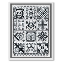 Halloween Cross Stitch Pattern Skulls Sampler 1