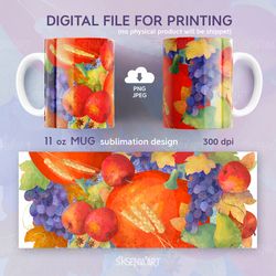 Thanksgiving 11oz mug sublimation design, PNG JPEG Digital Download