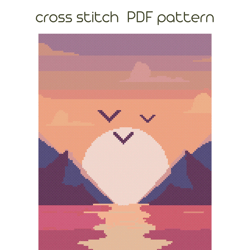 Sunset cross stitch pattern, SEa view, Pdf tutorial /81/