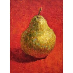 Pear Painting Food Original Art Dessert Wall Art Fruit Artwork 7x5 by Sonnegold