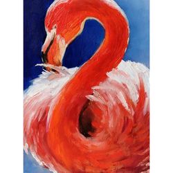 Flamingo Painting Bird Original Art Pink Flamingo Artwork Animal Art 8x6 by Sonnegold