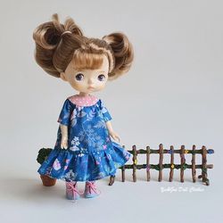 Blue floral dress for Xiaomi Monst Doll Long dress Sandals Shoes Boots Spring outfit Skirt Bokka Hachichi Holala doll