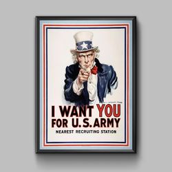 Uncle Sam poster, I want you for US army, vintage poster, digital download