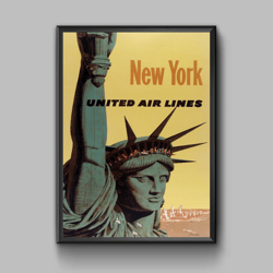 New York United Air Lines vintage travel poster, digital download