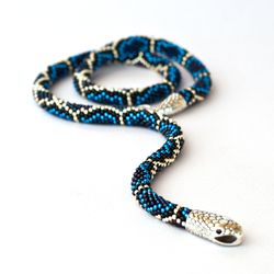 Blue snake choker, Ouroboros jewelry, Snake necklace beaded, Snake lover gift, Christmas gift for women