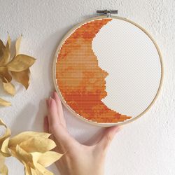 woman moon cross stitch pattern modern cross stitch pdf celestial cross stitch crescent hoop art digital download