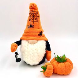Halloween gnome with pumpkins, Autumn Scandinavian gnome, Thanksgiving day leprechaun, Fabric pumpkins, Fall decorations