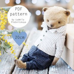 Artist teddy bear pattern, sewing teddy bear pattern 20 cm