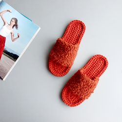 Fluffy slippers Lambo Fur slides for girl Russet-orange womens slippers