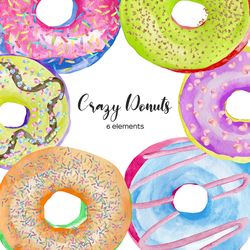 watercolor donuts clipart, colorful sweet donuts png