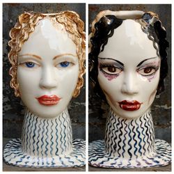 Woman head vase Two-faced sculpture good and evil Face vase Mystical figurine Life and death Angel and demon portrait