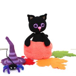Kitten in pumpkin crochet pattern pdf in English Amigurumi cat  Halloween decor