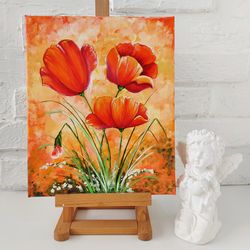 Poppies Original Art Flowers Oil Painting Wild Flowers Artwork Bouquet Of Poppies Wall Art Stretched Canvas