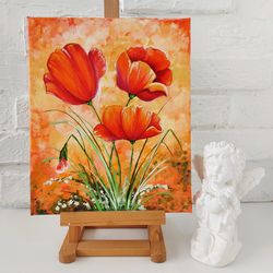 poppies original art flowers oil painting wild flowers artwork bouquet of poppies wall art stretched canvas