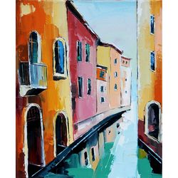 Venice Painting Cityscape Original Art Italy Landscape Wall Art Impasto Artwork Oil Canvas 12 by 10 inch