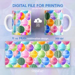 Funny 11 oz mug sublimation design, Lollipops and cactuses, PNG JPEG Download