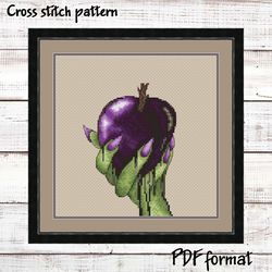 Witch's hand with poisoned apple Cross Stitch Pattern Modern, Witch Cross Stitch chart, Halloween cross stitch design