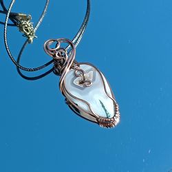 Wire wrap Agate Talisman Pendant,  Handmade Jewelry  Amulet Necklace, 7st Wedding Anniversary Gift for Her