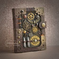 Steampunk journal for him Men notebook A6 "Ammunition" blank notebook brown diary Brother gift Steampunk Military gift