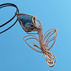 Labradorite Amulet Necklace, Wire wrapped Anniversary Gift for Wife, Labradorite Talisman Pendant