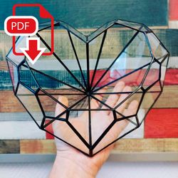 Stained glass terrarium  009 template Heart. Printable pattern. DIY terrarium template
