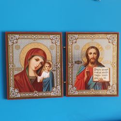 Jesus Christ and The Most Holy Mother of God foldable icon 9x5.2 inches free shipping