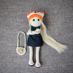 Handmade crocheted doll. Amigurumi fox doll.