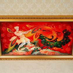 Fire bird Fairy Tale Wall Art canvas Framed Hand painted Russian lacquer box art