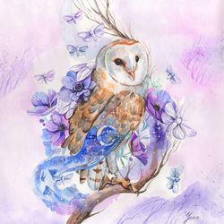 Owl Painting Owl Barn Owl Original Art Bird Watercolor Artwork