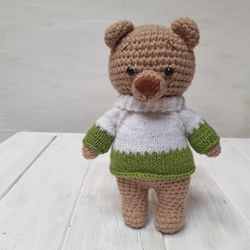 Hand Crochet Simon the Bear in Sweater Funny Stuffed Toys Animals Handmade