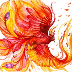 Phoenix Painting Phoenix Original Art Fire Bird Watercolor. MADE TO ORDER