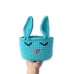 crochet animal bunny basket, nursery decor, new baby boy gift, newborn child gift