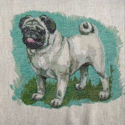 Embroidered picture Pug. Handmade cross stitch finished product unframed. Home decor.