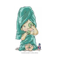 Girl after shower. Machine embroidery design. Little fashion-girl. Machine cross. Download file.
