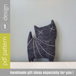 Felt black cat sewing pattern pdf stuffed animal tutorial in English, Halloween doll pattern, Zombi Cat PDF