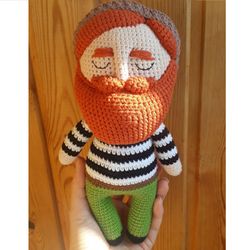 Toy doll sailor, Toy with red beard, Sailor man beardie, Crochet doll, gift for boyfriend, funny gift, gift for friend