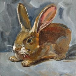 Original painting Animal Wildlife Rabbit Hare Portrait Easter Afford wall art