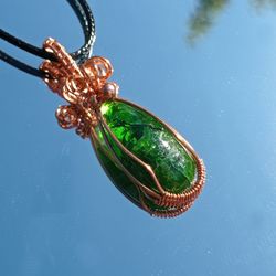 Tiny handmade pendant with green precious emerald stone, gift to wife, gift to friend, gift to girlfriend