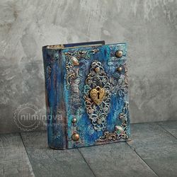 Blue gold notebook Pocket book Small blank journal diary Tiny book Witchcraft Witch spell book Mini magic journal Occult