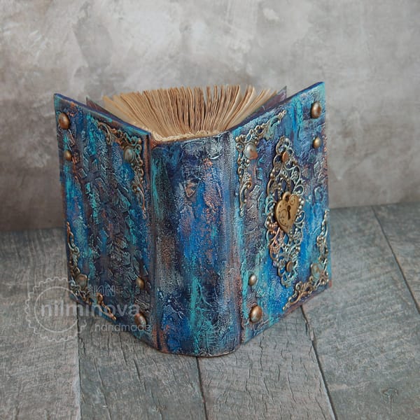 Blue gold notebook Pocket book Small blank journal diary - Inspire Uplift