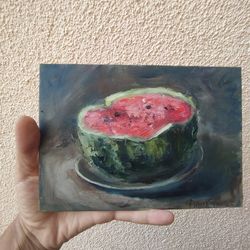Original oil painting still life "red watermelon", original hand painting.Original art.