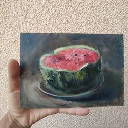 original oil painting still life "red watermelon", original hand painting.original art.