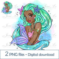 Black Princess Mermaid 2 PNG files Beautiful mermaid Clipart sea Princess Sublimation Magic design Digital Download