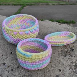 Set of baskets for the interior, holder for glasses, basket for the bathroom, crochet basket